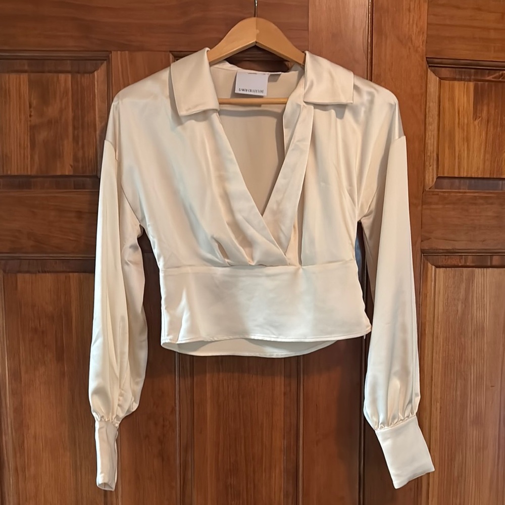C/MEO Collective White Fitted Wrap Blouse